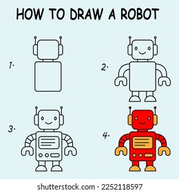 How to draw a Cute Robot. Good for drawing child kid illustration. Vector illustration	
