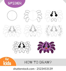 How to draw Cute spider for children. Step by step drawing tutorial. A simple guide to learning to draw