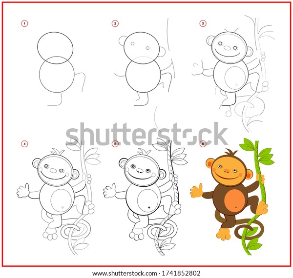 How Draw Cute Toy Monkey Educational Stock Vector (Royalty Free ...