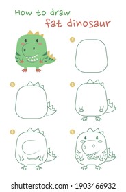 How to draw a dinosaur vector illustration. Draw a dinosaur step by step. T-rex drawing guide. Cute and easy drawing guidebook.