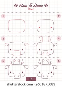 How to Draw Doodle Animal, Cartoon Character Step by Step Drawing Tutorial. Vector eps 10