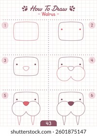 How to Draw Doodle Animal, Cartoon Character Step by Step Drawing Tutorial. Vector eps 10