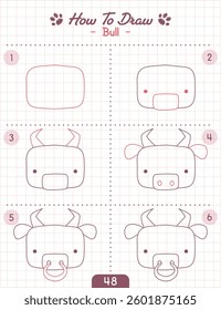 How to Draw Doodle Animal, Cartoon Character Step by Step Drawing Tutorial. Vector eps 10
