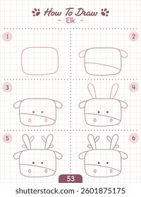 How to Draw Doodle Animal, Cartoon Character Step by Step Drawing Tutorial. Vector eps 10