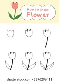 Wie man doodle süße Blume für das Farbbuch zu zeichnen. Vektorgrafik
