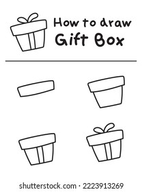 How to draw doodle gift box hand drawn for special day, birthday, christmas