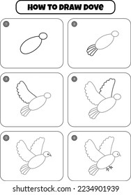 Cómo dibujar una página de dibujo paso a paso de Dove para niños. página de dibujo Paso a paso