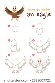 How to draw an eagle vector illustration. Draw an eagle bird step by step. Cute and easy drawing guide.