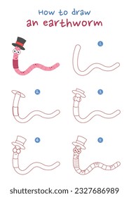 How to draw an earthworm vector illustration. Draw earthworm step by step. Cute and easy drawing guide.