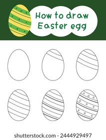 How to draw easter egg cartoon step by step for kid book, spring, coloring book and education. Easy drawing