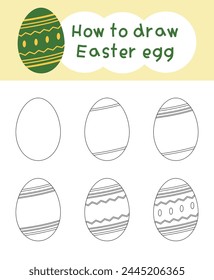 How to draw easter egg cartoon step by step for kid book, spring, coloring book and education. Easy drawing