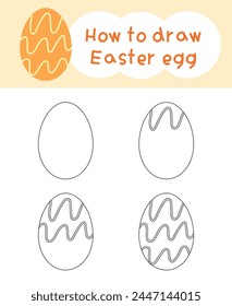 How to draw easter egg cartoon step by step for kid book, spring, coloring book and education. Easy drawing