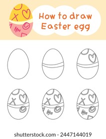 How to draw easter egg cartoon step by step for kid book, spring, coloring book and education. Easy drawing