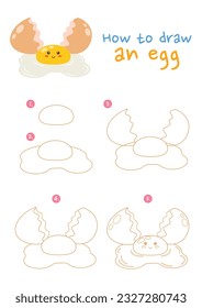 How to draw egg vector illustration. Draw egg step by step. Cute and easy drawing guide.