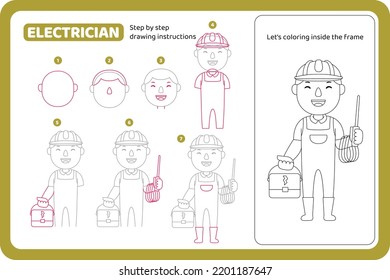how to draw electrician profession tutorial vector