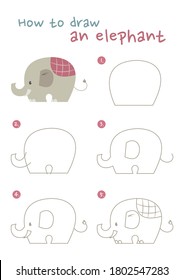 How to draw a elephant vector illustration. Draw a elephant step by step. Elephant drawing guide. Cute and easy drawing guidebook.
