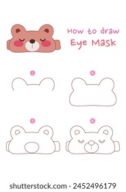 How to draw eye mask vector illustration. Draw sleep mask step by step. Cute and easy drawing guide.