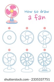 How to draw a fan vector illustration. Draw electric fan step by step. Cute and easy drawing guide.