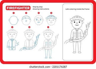 how to draw firefighter profession tutorial vector