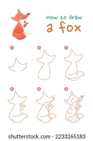 How to draw fox vector illustration  Draw smiling fox step by step  Cute   easy drawing guide 