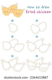 How to draw fried chicken vector illustration. Draw fried chicken drumsticks step by step. Cute and easy drawing guide.