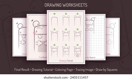 How to Draw a Frog. Step by Step Drawing Tutorial. Draw Guide. Simple Instruction. Coloring Page. Worksheets for Kids and Adults. Vector eps 10.