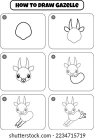 How to Draw Gazelle Step by step drawing page for kids