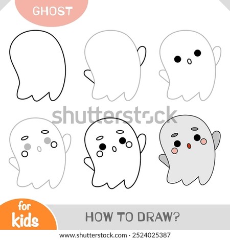 How to draw Ghost character for children. Step by step drawing tutorial. A simple guide to learning to draw