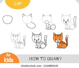Cómo dibujar ginger cat para niños. tutorial de dibujo paso a paso. Una guía simple para aprender a dibujar