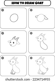 How to Draw Goat Step by step drawing page for kids