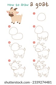 How to draw goat vector illustration  Draw goat step by step  Cute   easy drawing guide 