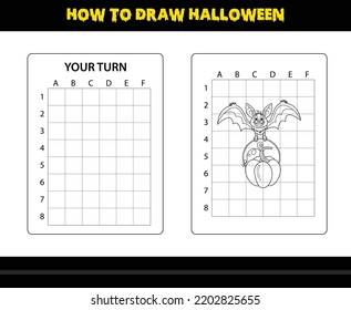 How to draw Halloween for kids. Halloween drawing skill coloring page for kids.