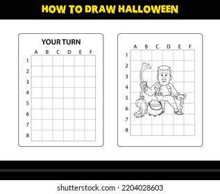 How to draw Halloween for kids. Halloween drawing skill coloring page for kids.