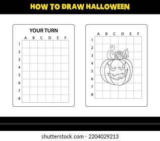 How to draw Halloween for kids. Halloween drawing skill coloring page for kids.