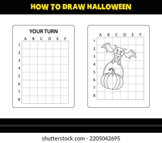 How to draw Halloween for kids. Halloween drawing skill coloring page for kids.