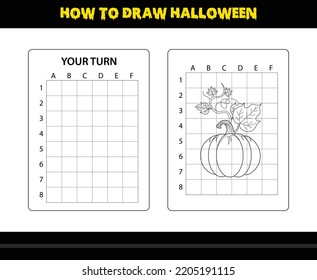 How to draw Halloween for kids. Halloween drawing skill coloring page for kids.