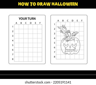 How to draw Halloween for kids. Halloween drawing skill coloring page for kids.