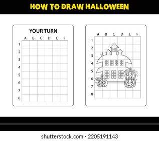 How to draw Halloween for kids. Halloween drawing skill coloring page for kids.