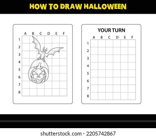 How to draw Halloween for kids. Halloween drawing skill coloring page for kids.