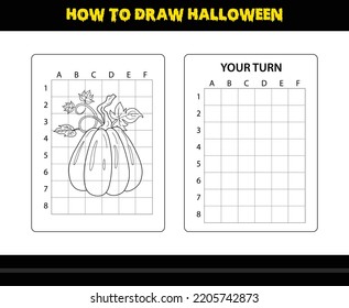 How to draw Halloween for kids. Halloween drawing skill coloring page for kids.