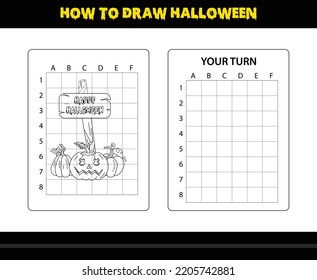 How to draw Halloween for kids. Halloween drawing skill coloring page for kids.