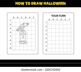 How to draw Halloween for kids. Halloween drawing skill coloring page for kids.