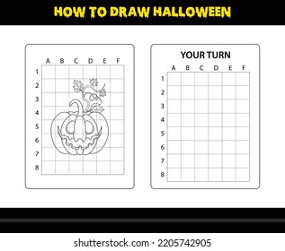How to draw Halloween for kids. Halloween drawing skill coloring page for kids.