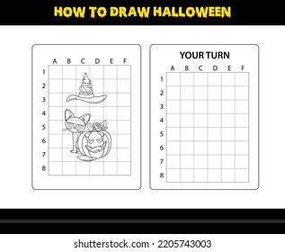 How to draw Halloween for kids. Halloween drawing skill coloring page for kids.
