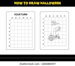 How to draw Halloween for kids. Halloween drawing skill coloring page for kids.