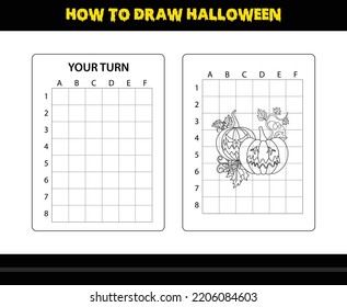 How to draw Halloween for kids. Halloween drawing skill coloring page for kids.
