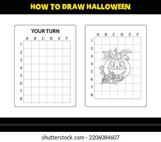 How to draw Halloween for kids. Halloween drawing skill coloring page for kids.