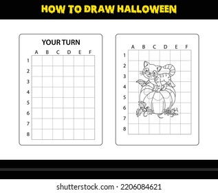 How to draw Halloween for kids. Halloween drawing skill coloring page for kids.