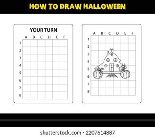 How to draw Halloween for kids. Halloween drawing skill coloring page for kids.