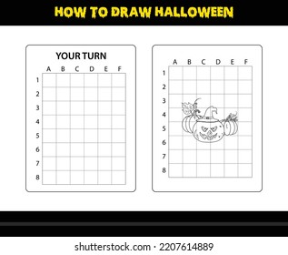 How to draw Halloween for kids. Halloween drawing skill coloring page for kids.
